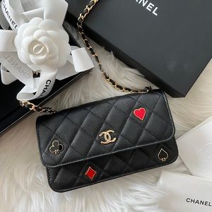 MINT Chanel Casino SS23 Caviar Black Phone Holder Wallet on Chain